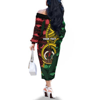 Personalised Vanuatu Independence Day Family Matching Off The Shoulder Long Sleeve Dress and Hawaiian Shirt Boar Tusk Warrior Tribal Floral Patterns