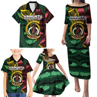 Personalised Vanuatu Independence Day Family Matching Puletasi and Hawaiian Shirt Boar Tusk Warrior Tribal Floral Patterns