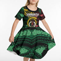Personalised Vanuatu Independence Day Kid Short Sleeve Dress Boar Tusk Warrior Tribal Floral Patterns DT05 - Polynesian Pride