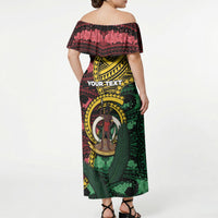 Personalised Vanuatu Independence Day Off Shoulder Maxi Dress Boar Tusk Warrior Tribal Floral Patterns DT05 - Polynesian Pride