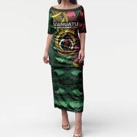 Personalised Vanuatu Independence Day Puletasi Boar Tusk Warrior Tribal Floral Patterns DT05 Long Dress Multicolor - Polynesian Pride