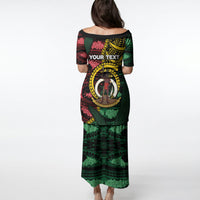 Personalised Vanuatu Independence Day Puletasi Boar Tusk Warrior Tribal Floral Patterns DT05 - Polynesian Pride
