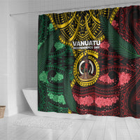 Vanuatu Independence Day Shower Curtain Boar Tusk Warrior Tribal Floral Patterns