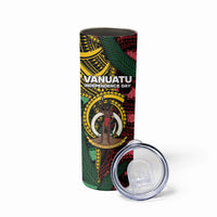 Personalised Vanuatu Independence Day Skinny Tumbler Boar Tusk Warrior Tribal Floral Patterns