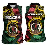 Personalised Vanuatu Independence Day Women Sleeveless Polo Shirt Boar Tusk Warrior Tribal Floral Patterns