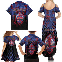 Personalised Guam Family Matching Summer Maxi Dress and Hawaiian Shirt Chamorro Seal Tribal Scratch Design - Polynesian Pride