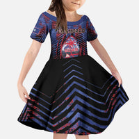 Personalised Guam Kid Short Sleeve Dress Chamorro Seal Tribal Scratch Design DT05 KID Navy - Polynesian Pride