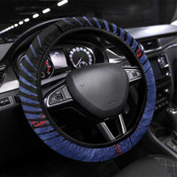 Guam Steering Wheel Cover Chamorro Seal Tribal Scratch Design DT05 Universal Fit Navy - Polynesian Pride