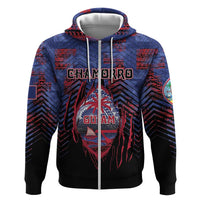 Personalised Guam Zip Hoodie Chamorro Seal Tribal Scratch Design - Polynesian Pride