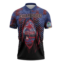 Personalised Guam Zipper Polo Shirt Chamorro Seal Tribal Scratch Design DT05 Navy - Polynesian Pride