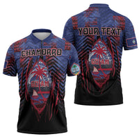 Personalised Guam Zipper Polo Shirt Chamorro Seal Tribal Scratch Design DT05 - Polynesian Pride