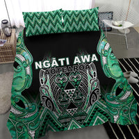 Aotearoa Ngati Awa Bedding Set Maori Tribal Green Marble Paua Shell Pattern
