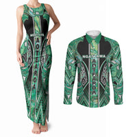 Aotearoa Ngati Awa Couples Matching Tank Maxi Dress and Long Sleeve Button Shirt Maori Tribal Green Marble Paua Shell Pattern DT05 Green - Polynesian Pride