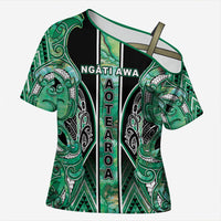 Aotearoa Ngati Awa Cross Shoulder Shirt Maori Tribal Green Marble Paua Shell Pattern DT05 Female Green - Polynesian Pride