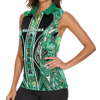 Aotearoa Ngati Awa Women Sleeveless Polo Shirt Maori Tribal Green Marble Paua Shell Pattern DT05 - Polynesian Pride