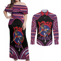 Personalised Samoa Mixed Martial Arts Couples Matching Off Shoulder Maxi Dress and Long Sleeve Button Shirt Flying Knee Of Samoan DT05 Black - Polynesian Pride