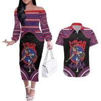 Personalised Samoa Mixed Martial Arts Couples Matching Off The Shoulder Long Sleeve Dress and Hawaiian Shirt Flying Knee Of Samoan - Polynesian Pride