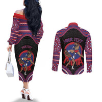 Personalised Samoa Mixed Martial Arts Couples Matching Off The Shoulder Long Sleeve Dress and Long Sleeve Button Shirt Flying Knee Of Samoan - Polynesian Pride