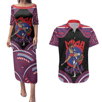 Personalised Samoa Mixed Martial Arts Couples Matching Puletasi and Hawaiian Shirt Flying Knee Of Samoan DT05 Black - Polynesian Pride