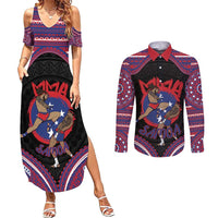 Personalised Samoa Mixed Martial Arts Couples Matching Summer Maxi Dress and Long Sleeve Button Shirt Flying Knee Of Samoan DT05 Black - Polynesian Pride