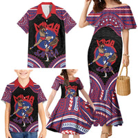 Personalised Samoa Mixed Martial Arts Family Matching Mermaid Dress and Hawaiian Shirt Flying Knee Of Samoan - Polynesian Pride