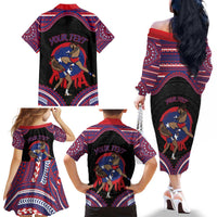 Personalised Samoa Mixed Martial Arts Family Matching Off The Shoulder Long Sleeve Dress and Hawaiian Shirt Flying Knee Of Samoan - Polynesian Pride