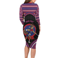 Personalised Samoa Mixed Martial Arts Long Sleeve Bodycon Dress Flying Knee Of Samoan - Polynesian Pride
