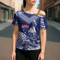 Personalised Samoa Rugby Cross Shoulder Shirt Pacific Warrior Glory - Polynesian Pride