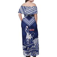 Personalised Samoa Rugby Family Matching Off Shoulder Maxi Dress and Hawaiian Shirt Pacific Warrior Glory - Polynesian Pride
