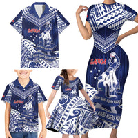 Personalised Samoa Rugby Family Matching Short Sleeve Bodycon Dress and Hawaiian Shirt Pacific Warrior Glory - Polynesian Pride