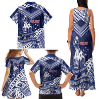 Personalised Samoa Rugby Family Matching Tank Maxi Dress and Hawaiian Shirt Pacific Warrior Glory - Polynesian Pride