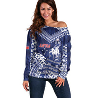 Personalised Samoa Rugby Off Shoulder Sweater Pacific Warrior Glory - Polynesian Pride