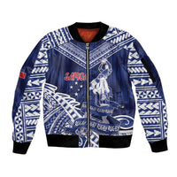 Personalised Samoa Rugby Sleeve Zip Bomber Jacket Pacific Warrior Glory - Polynesian Pride