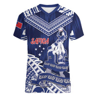 Personalised Samoa Rugby Women V-Neck T-Shirt Pacific Warrior Glory - Polynesian Pride