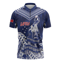 Personalised Samoa Rugby Zipper Polo Shirt Pacific Warrior Glory - Polynesian Pride