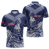 Personalised Samoa Rugby Zipper Polo Shirt Pacific Warrior Glory - Polynesian Pride