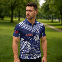 Personalised Samoa Rugby Zipper Polo Shirt Pacific Warrior Glory - Polynesian Pride