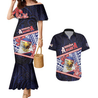 Personalized American Samoa Couples Matching Mermaid Dress and Hawaiian Shirt Bald Eagle With Polynesian Pattern - Polynesian Pride