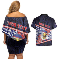 Personalized American Samoa Couples Matching Off Shoulder Short Dress and Hawaiian Shirt Bald Eagle With Polynesian Pattern - Polynesian Pride