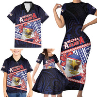 Personalized American Samoa Family Matching Short Sleeve Bodycon Dress and Hawaiian Shirt Bald Eagle With Polynesian Pattern - Polynesian Pride