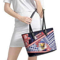 American Samoa Leather Tote Bag Bald Eagle With Polynesian Pattern - Polynesian Pride