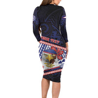 Personalized American Samoa Long Sleeve Bodycon Dress Bald Eagle With Polynesian Pattern - Polynesian Pride