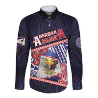 Personalized American Samoa Long Sleeve Button Shirt Bald Eagle With Polynesian Pattern - Polynesian Pride