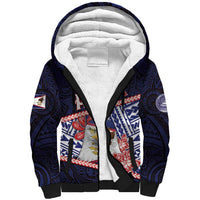 Personalized American Samoa Sherpa Hoodie Bald Eagle With Polynesian Pattern DT05 Unisex Navy - Polynesian Pride