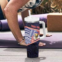 Personalized American Samoa Tumbler With Handle Bald Eagle With Polynesian Pattern - Polynesian Pride