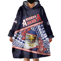 Personalized American Samoa Wearable Blanket Hoodie Bald Eagle With Polynesian Pattern - Polynesian Pride