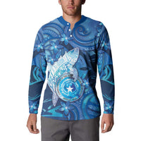 Personalised Northern Mariana Islands Button Sweatshirt Galaxy Polynesian Shark Tattoo - Polynesian Pride
