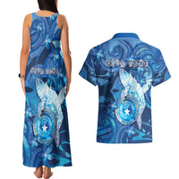 Personalised Northern Mariana Islands Couples Matching Tank Maxi Dress and Hawaiian Shirt Galaxy Polynesian Shark Tattoo - Polynesian Pride