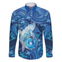 Personalised Northern Mariana Islands Family Matching Long Sleeve Bodycon Dress and Hawaiian Shirt Galaxy Polynesian Shark Tattoo - Polynesian Pride