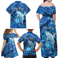 Personalised Northern Mariana Islands Family Matching Off Shoulder Maxi Dress and Hawaiian Shirt Galaxy Polynesian Shark Tattoo - Polynesian Pride